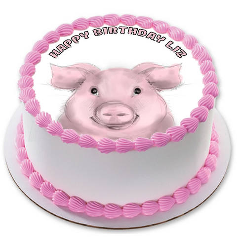 PIG 7.5" ROUND ICING EDIBLE PREMIUM CAKE TOPPER 19CM DIAMETRE D2