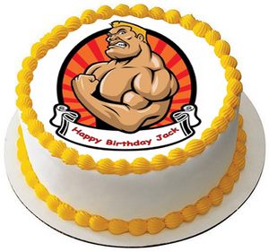 STRONG MUSCLE MAN 7.5 PREMIUM Edible ICING Cake Topper CAN BE PERSONALISED 1