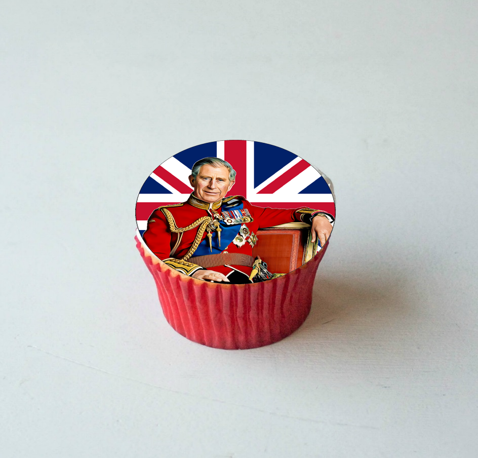 King Charles Coronation 30 x 4cm PREMIUM EDIBLE RICE PAPER ROUND CAKE TOPPERS D2