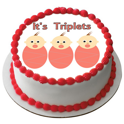 NEW BABY TRIPLETS 7.5" ROUND ICING EDIBLE PREMIUM CAKE TOPPER 19CM DIAMETRE D8