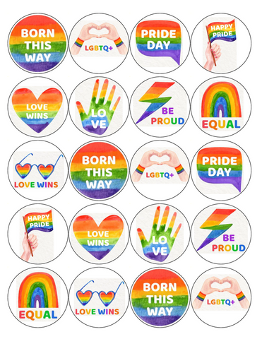 PRIDE MIX 20 x 5cm PREMIUM EDIBLE ICING ROUND CUP CAKE TOPPERS LGBTQ D7