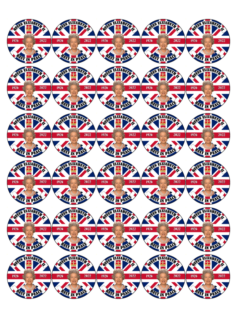 QUEEN ELIZABETH II 30x HRH RIP EDIBLE 4CM RICE PAPER GIFT CAKE TOPPERS D2 ROYAL