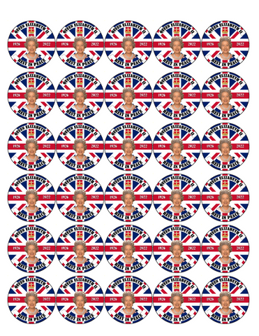 QUEEN ELIZABETH II 30x HRH RIP EDIBLE 4CM RICE PAPER GIFT CAKE TOPPERS D2 ROYAL