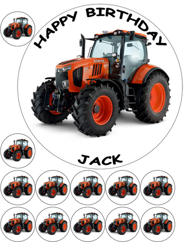 LARGE RED FARM TRACTOR 7.5" + 12 x 1.5" PREMIUM Edible ICING Cake Topper D1