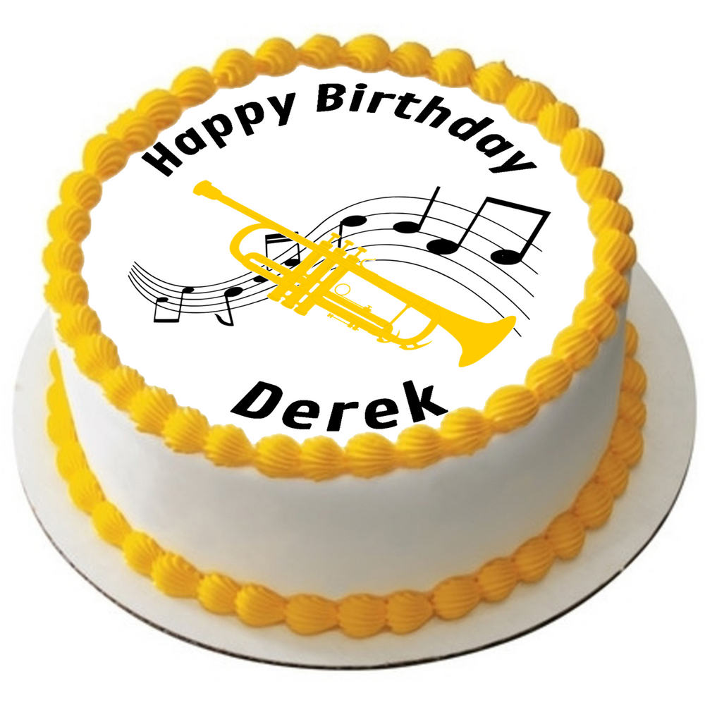 TRUMPET 7.5" ROUND ICING EDIBLE PREMIUM CAKE TOPPER 19CM DIAMETRE MUSIC D1