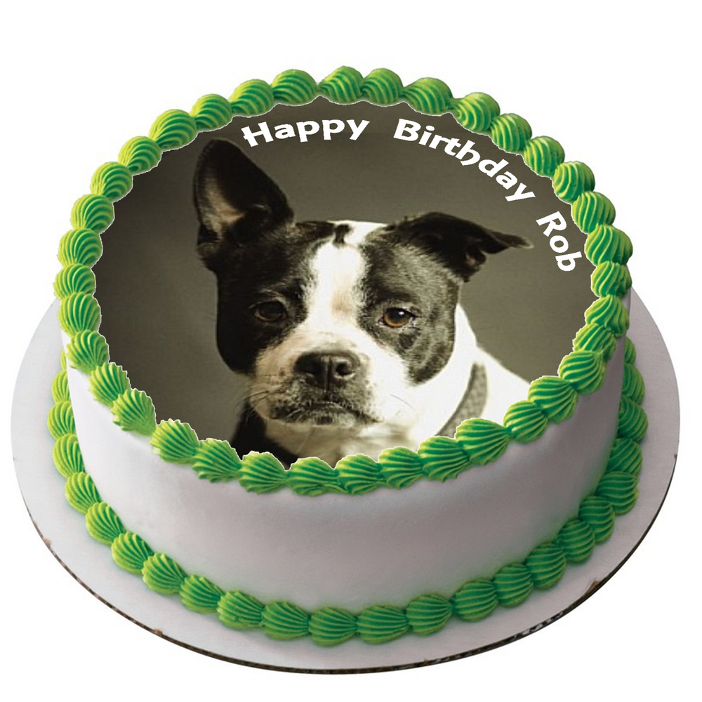 PITBULL DOG 7.5" ROUND ICING EDIBLE PREMIUM CAKE TOPPER 19CM DIAMETRE D1