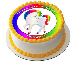 Rainbow Unicorn 7.5" Premium Edible Rice Card Cake Topper Personalised Text D7