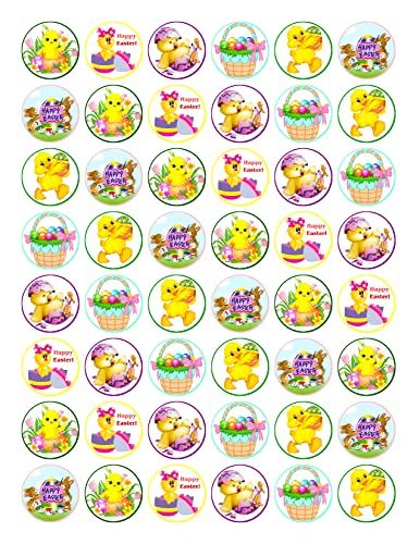 48 x PREMIUM HAPPY EASTER 3CM EDIBLE RICE PAPER FAIRY CUP CAKE TOPPERS SUNDAY D5