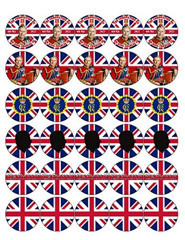 King Charles III Coronation 30 Edible Rice Wafer Paper Decoration 4cm Cake Topper May 2023 D6