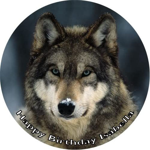 SNOW WOLF 7.5 PREMIUM Edible ICING Cake Topper CAN BE PERSONALISED D2