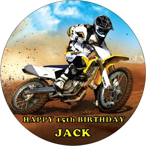 MOTORBIKE 7.5" PREMIUM Edible RICE WAFER Cake Topper CAN PERSONALISE TEXT D2