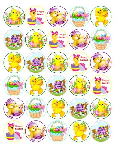 30 x PREMIUM HAPPY EASTER 4CM EDIBLE RICE PAPER FAIRY CUP CAKE TOPPERS SUNDAY D5