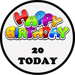 20th Happy Birthday 7.5 PREMIUM Edible ICING Cake Topper TWENTY 20 D13