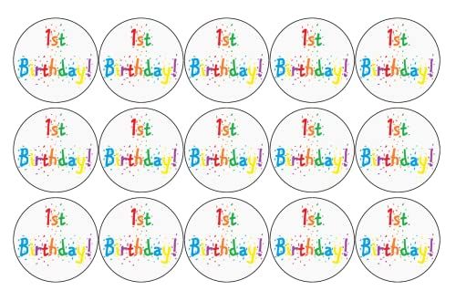 15x 1st BIRTHDAY PREMIUM EDIBLE DECOR WAFER PAPER FAIRY CUPCAKE CAKE TOPPERS D12