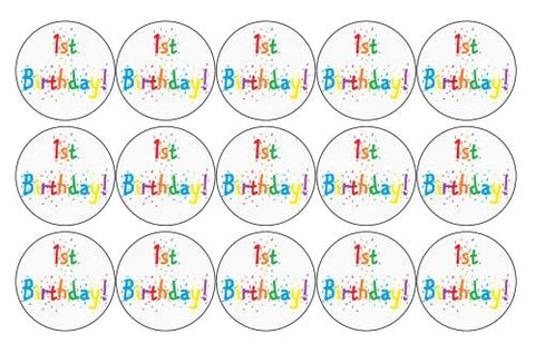 15x 1st BIRTHDAY PREMIUM EDIBLE DECOR WAFER PAPER FAIRY CUPCAKE CAKE TOPPERS D12