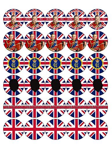 King Charles III Coronation 30 Edible Icing Decoration 4cm Cake Topper May 2023 D6