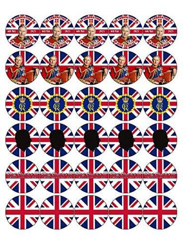 King Charles III Coronation 30 Edible Icing Decoration 4cm Cake Topper May 2023 D6