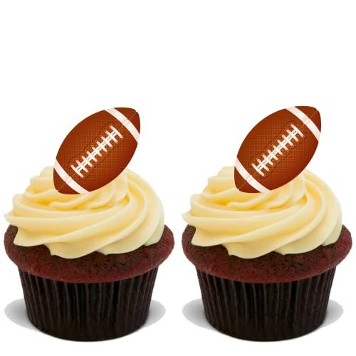 30 AMERICAN FOOTBALL Premium Edible Stand Up Rice Wafer Cup Cake Toppers BALL D4