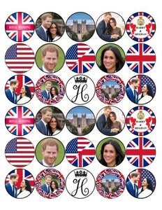 30 PREMIUM ROYAL WEDDING PRINCE HARRY & MEGHAN EDIBLE RICE CUP CAKE TOPPERS D1