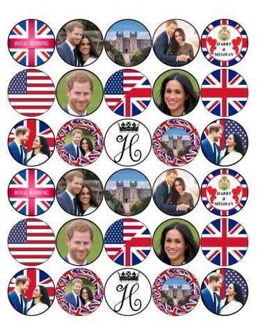 30 PREMIUM ROYAL WEDDING PRINCE HARRY & MEGHAN EDIBLE RICE CUP CAKE TOPPERS D1
