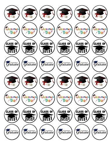 48 x 30mm Graduation Round Rice Paper Cup Cake Toppers Congratulations ...