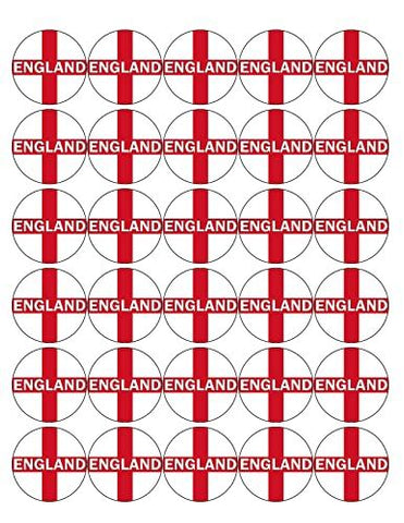 30 ENGLAND PREMIUM 4cm RICE PAPER WORLD CUP CAKE TOPPERS ST GEORGES DAY CROSS D3