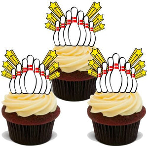 30x 10 PIN BOWLING STAND UP EDIBLE RICE CARD FLAT TEN TENPIN Cup Cake Topper Decoration