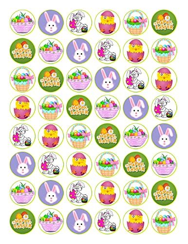 48 x PREMIUM HAPPY EASTER 3CM EDIBLE RICE PAPER FAIRY CUP CAKE TOPPERS SUNDAY D6