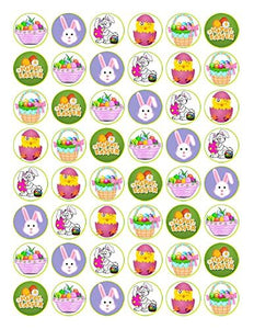 48 x PREMIUM HAPPY EASTER 3CM EDIBLE RICE PAPER FAIRY CUP CAKE TOPPERS SUNDAY D6