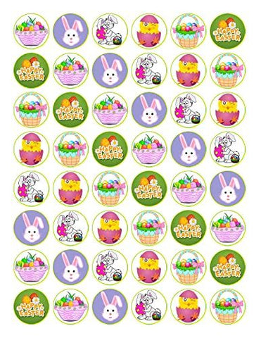 48 x PREMIUM HAPPY EASTER 3CM EDIBLE RICE PAPER FAIRY CUP CAKE TOPPERS SUNDAY D6