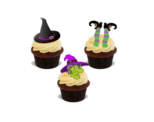 Halloween Edible Witch Hat Legs Face Cupcake Topper cake Decorations (Pack of 30) D14