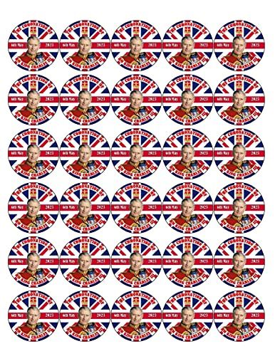 King Charles Coronation 30 x 4cm PREMIUM EDIBLE RICE PAPER ROUND CAKE TOPPERS D1