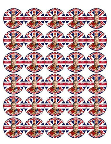 King Charles Coronation 30 x 4cm PREMIUM EDIBLE RICE PAPER ROUND CAKE TOPPERS D1