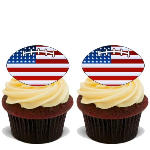 42x AMERICAN FOOTBALL Premium Edible Stand Up Rice Wafer Cup Cake Toppers D2