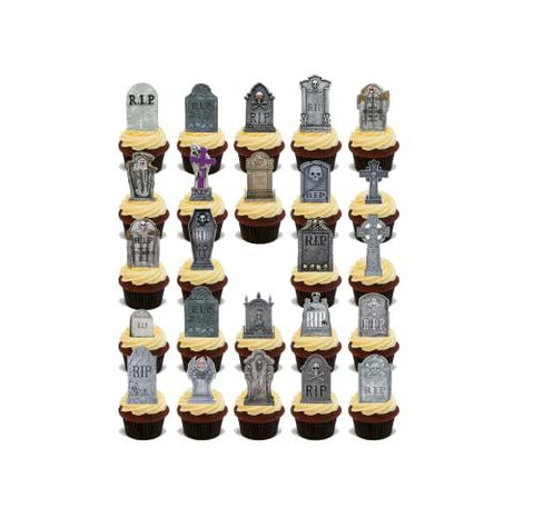 Halloween Edible Tombstone Cupcake Topper cake Decorations (Pack of 24)