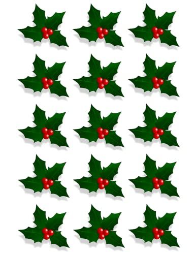 15 X HOLLY & BERRY LEAVES - CHRISTMAS - EDIBLE CUPCAKE CAKE TOPPERS D4