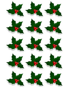 15 X HOLLY & BERRY LEAVES - CHRISTMAS - EDIBLE CUPCAKE CAKE TOPPERS D4