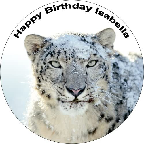 SNOW LEOPARD FACE 7.5 PREMIUM Edible RICE Cake Topper CAN BE PERSONALISED D1