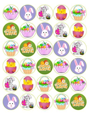 30 x PREMIUM HAPPY EASTER 4CM EDIBLE RICE PAPER FAIRY CUP CAKE TOPPERS SUNDAY D6