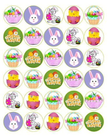 30 x PREMIUM HAPPY EASTER 4CM EDIBLE RICE PAPER FAIRY CUP CAKE TOPPERS SUNDAY D6