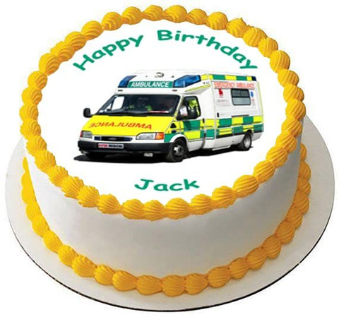 AMBULANCE EMERGENCY MEDICAL VEHICLE 7.5 PREMIUM Edible ICING Cake Topper D1